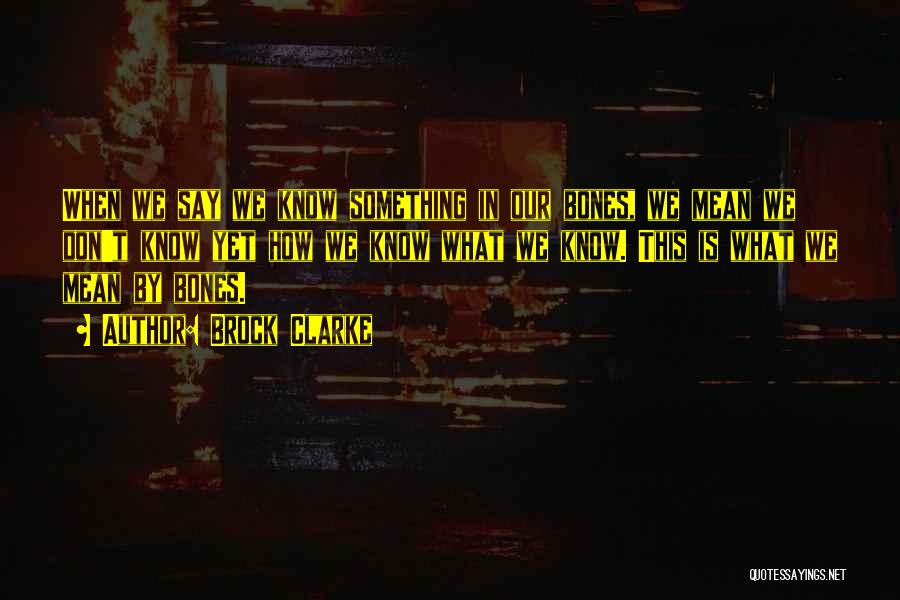 Brock Clarke Quotes: When We Say We Know Something In Our Bones, We Mean We Don't Know Yet How We Know What We