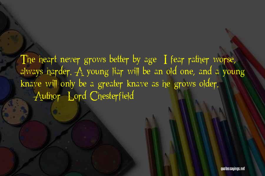 Lord Chesterfield Quotes: The Heart Never Grows Better By Age; I Fear Rather Worse, Always Harder. A Young Liar Will Be An Old