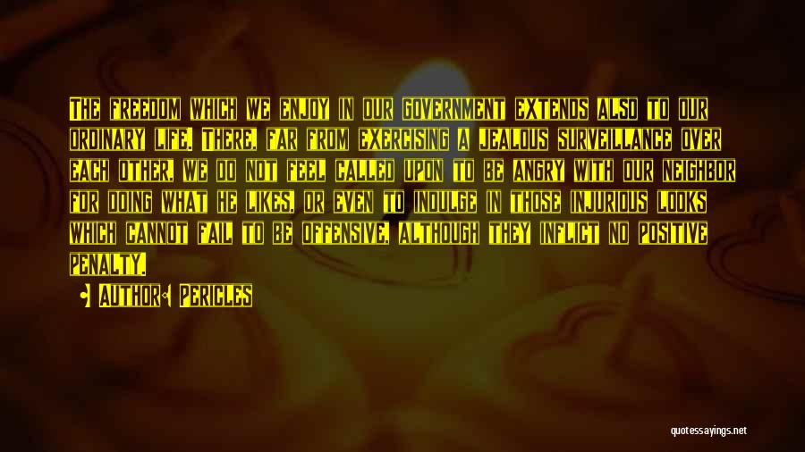 Pericles Quotes: The Freedom Which We Enjoy In Our Government Extends Also To Our Ordinary Life. There, Far From Exercising A Jealous