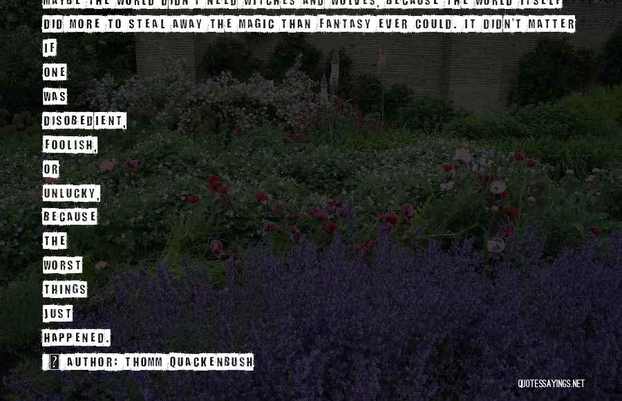 Thomm Quackenbush Quotes: Maybe The World Didn't Need Witches And Wolves, Because The World Itself Did More To Steal Away The Magic Than
