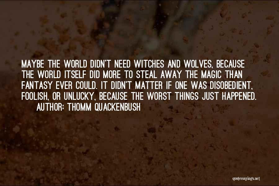 Thomm Quackenbush Quotes: Maybe The World Didn't Need Witches And Wolves, Because The World Itself Did More To Steal Away The Magic Than