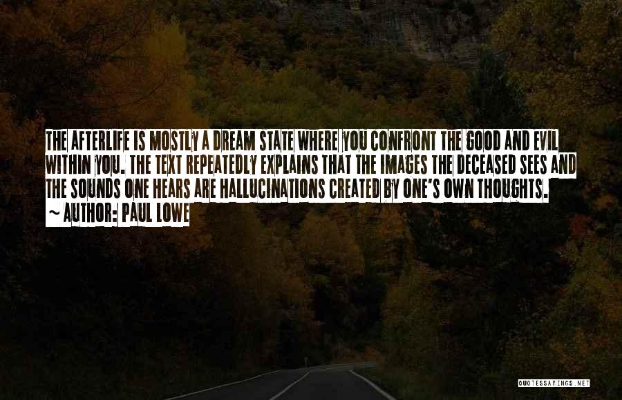 Paul Lowe Quotes: The Afterlife Is Mostly A Dream State Where You Confront The Good And Evil Within You. The Text Repeatedly Explains