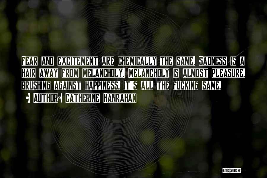 Catherine Hanrahan Quotes: Fear And Excitement Are Chemically The Same. Sadness Is A Hair Away From Melancholy. Melancholy Is Almost Pleasure, Brushing Against