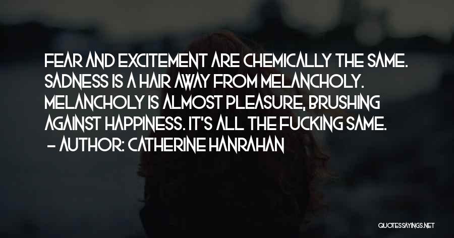 Catherine Hanrahan Quotes: Fear And Excitement Are Chemically The Same. Sadness Is A Hair Away From Melancholy. Melancholy Is Almost Pleasure, Brushing Against