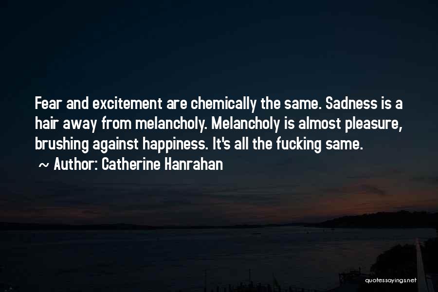 Catherine Hanrahan Quotes: Fear And Excitement Are Chemically The Same. Sadness Is A Hair Away From Melancholy. Melancholy Is Almost Pleasure, Brushing Against