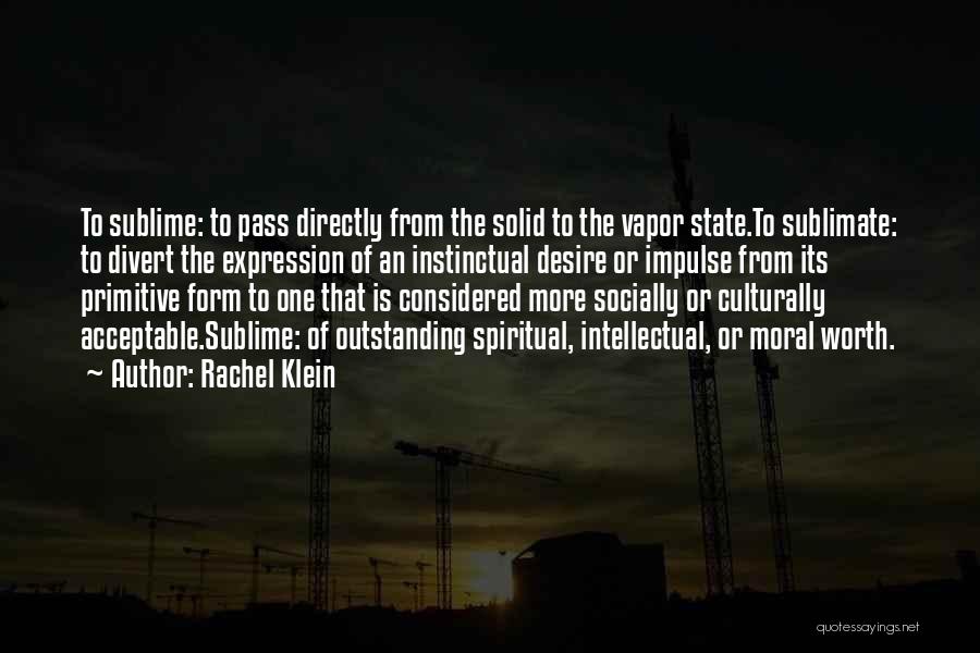 Rachel Klein Quotes: To Sublime: To Pass Directly From The Solid To The Vapor State.to Sublimate: To Divert The Expression Of An Instinctual