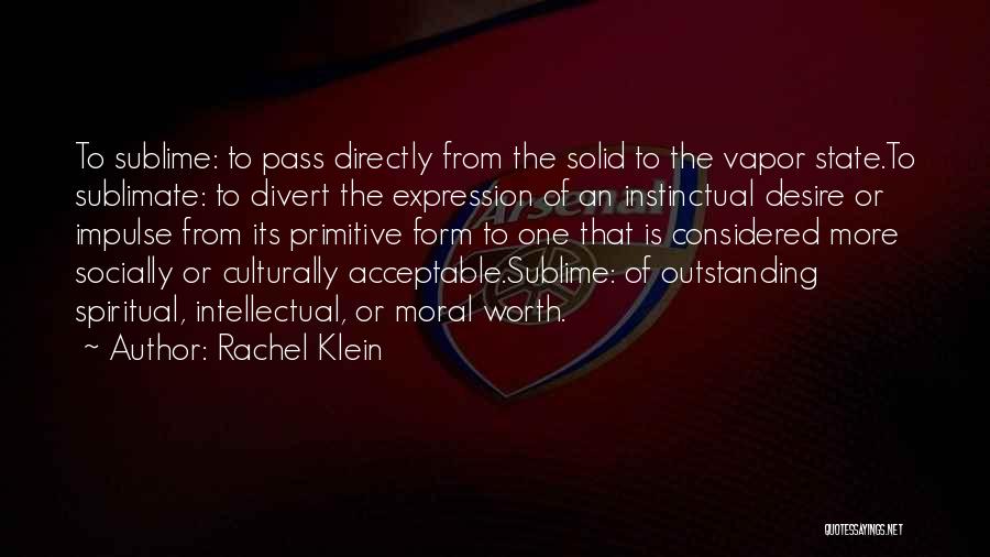 Rachel Klein Quotes: To Sublime: To Pass Directly From The Solid To The Vapor State.to Sublimate: To Divert The Expression Of An Instinctual