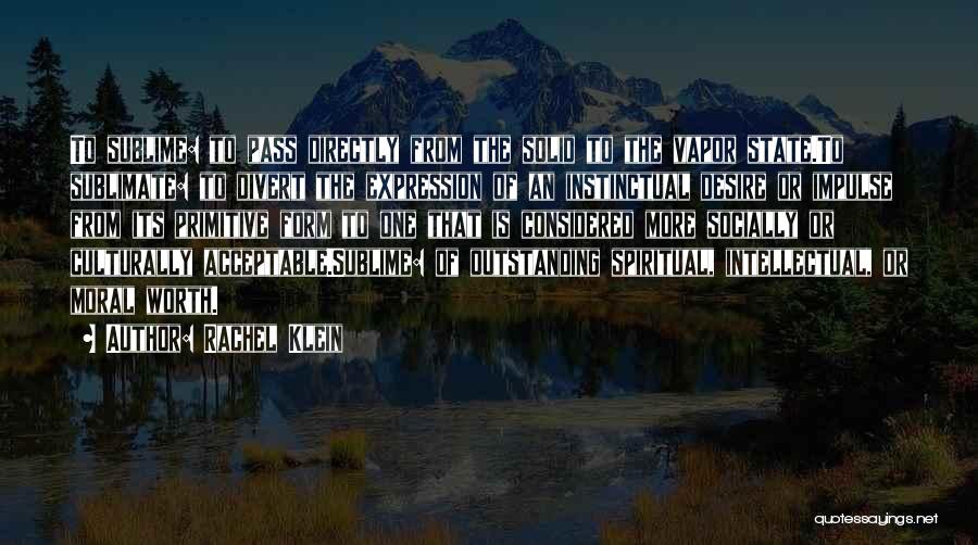 Rachel Klein Quotes: To Sublime: To Pass Directly From The Solid To The Vapor State.to Sublimate: To Divert The Expression Of An Instinctual