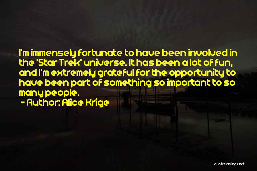 Alice Krige Quotes: I'm Immensely Fortunate To Have Been Involved In The 'star Trek' Universe. It Has Been A Lot Of Fun, And