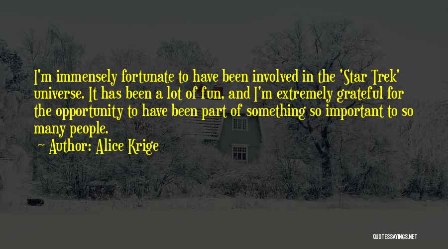 Alice Krige Quotes: I'm Immensely Fortunate To Have Been Involved In The 'star Trek' Universe. It Has Been A Lot Of Fun, And