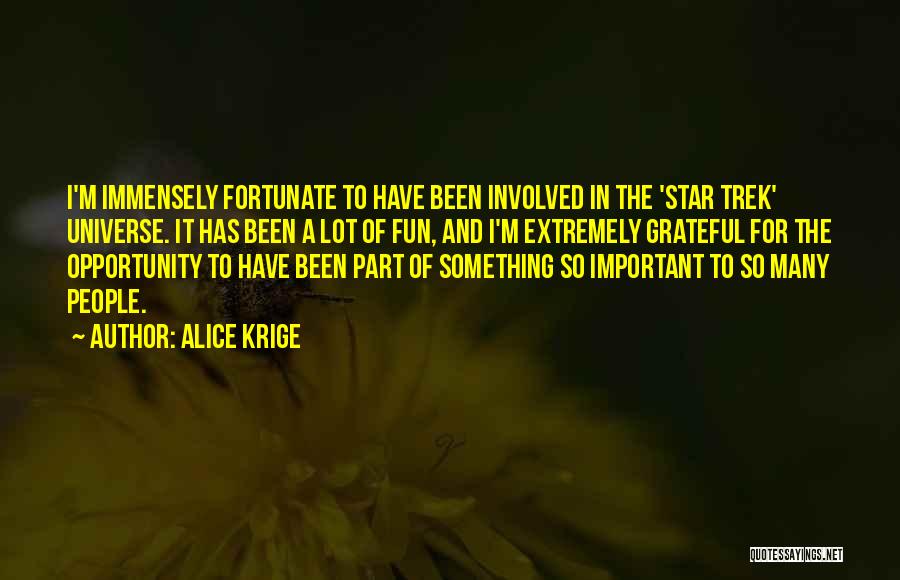Alice Krige Quotes: I'm Immensely Fortunate To Have Been Involved In The 'star Trek' Universe. It Has Been A Lot Of Fun, And