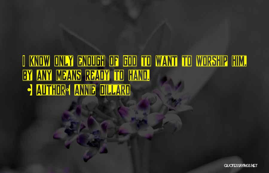 Annie Dillard Quotes: I Know Only Enough Of God To Want To Worship Him, By Any Means Ready To Hand.