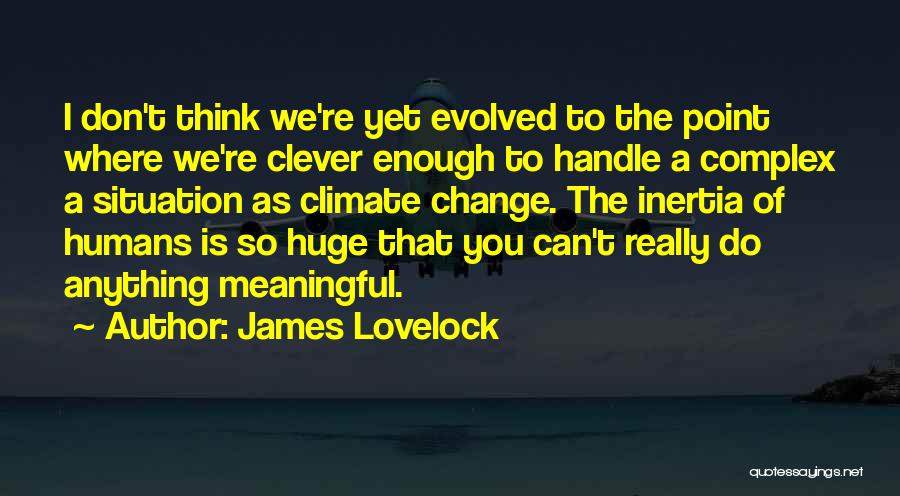 James Lovelock Quotes: I Don't Think We're Yet Evolved To The Point Where We're Clever Enough To Handle A Complex A Situation As