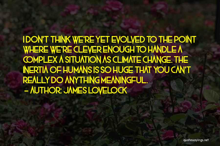 James Lovelock Quotes: I Don't Think We're Yet Evolved To The Point Where We're Clever Enough To Handle A Complex A Situation As