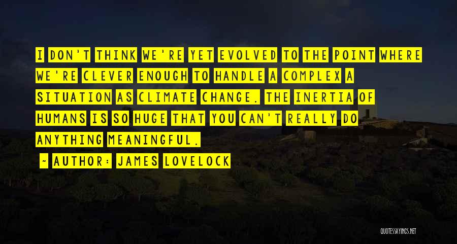 James Lovelock Quotes: I Don't Think We're Yet Evolved To The Point Where We're Clever Enough To Handle A Complex A Situation As