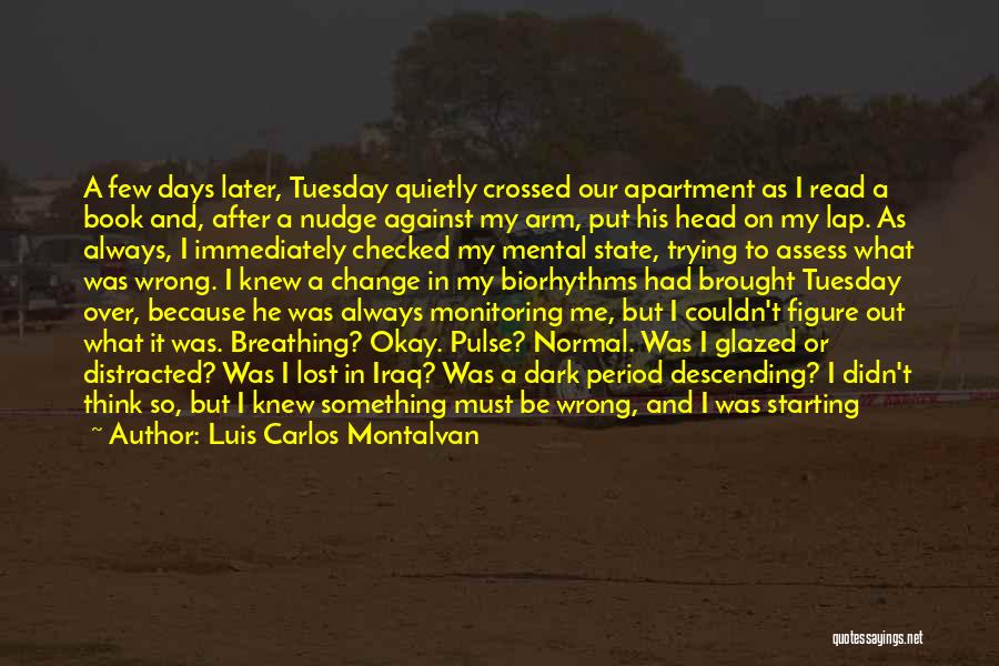 Luis Carlos Montalvan Quotes: A Few Days Later, Tuesday Quietly Crossed Our Apartment As I Read A Book And, After A Nudge Against My