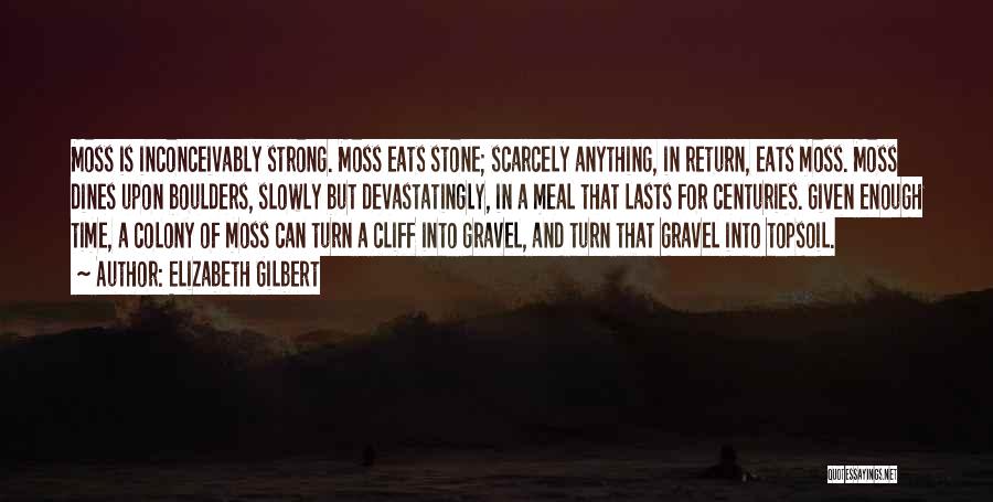 Elizabeth Gilbert Quotes: Moss Is Inconceivably Strong. Moss Eats Stone; Scarcely Anything, In Return, Eats Moss. Moss Dines Upon Boulders, Slowly But Devastatingly,