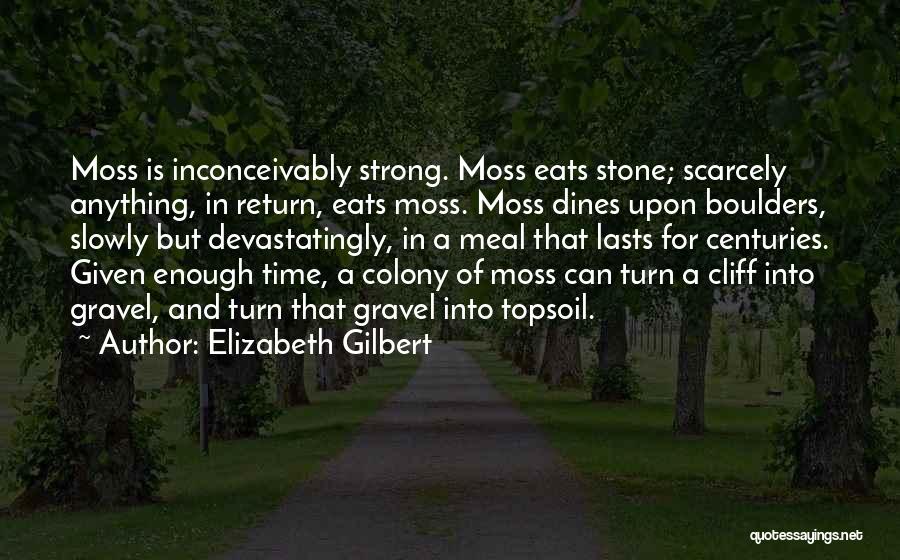 Elizabeth Gilbert Quotes: Moss Is Inconceivably Strong. Moss Eats Stone; Scarcely Anything, In Return, Eats Moss. Moss Dines Upon Boulders, Slowly But Devastatingly,