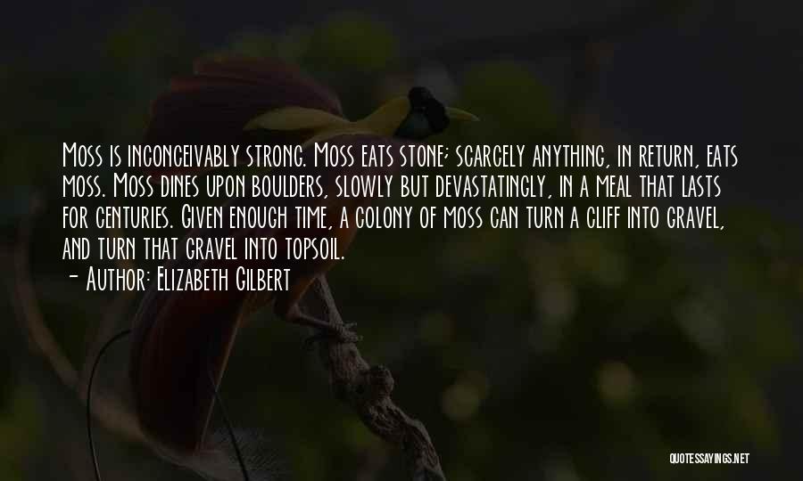 Elizabeth Gilbert Quotes: Moss Is Inconceivably Strong. Moss Eats Stone; Scarcely Anything, In Return, Eats Moss. Moss Dines Upon Boulders, Slowly But Devastatingly,