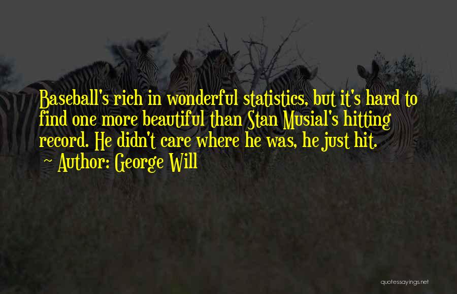 George Will Quotes: Baseball's Rich In Wonderful Statistics, But It's Hard To Find One More Beautiful Than Stan Musial's Hitting Record. He Didn't