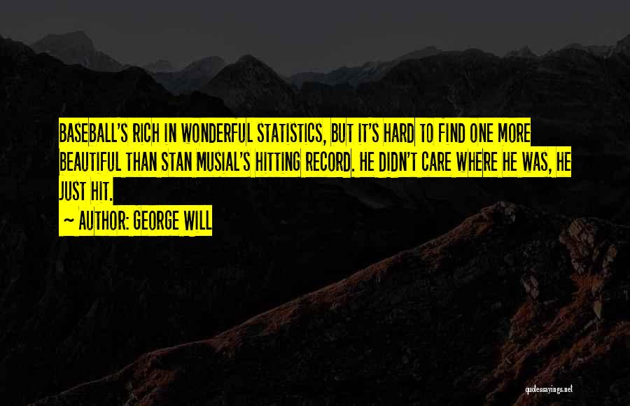 George Will Quotes: Baseball's Rich In Wonderful Statistics, But It's Hard To Find One More Beautiful Than Stan Musial's Hitting Record. He Didn't