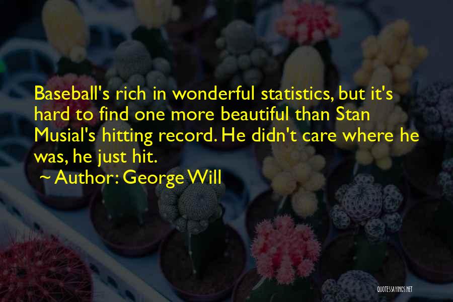 George Will Quotes: Baseball's Rich In Wonderful Statistics, But It's Hard To Find One More Beautiful Than Stan Musial's Hitting Record. He Didn't