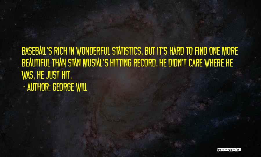 George Will Quotes: Baseball's Rich In Wonderful Statistics, But It's Hard To Find One More Beautiful Than Stan Musial's Hitting Record. He Didn't