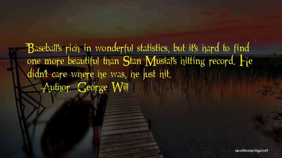 George Will Quotes: Baseball's Rich In Wonderful Statistics, But It's Hard To Find One More Beautiful Than Stan Musial's Hitting Record. He Didn't