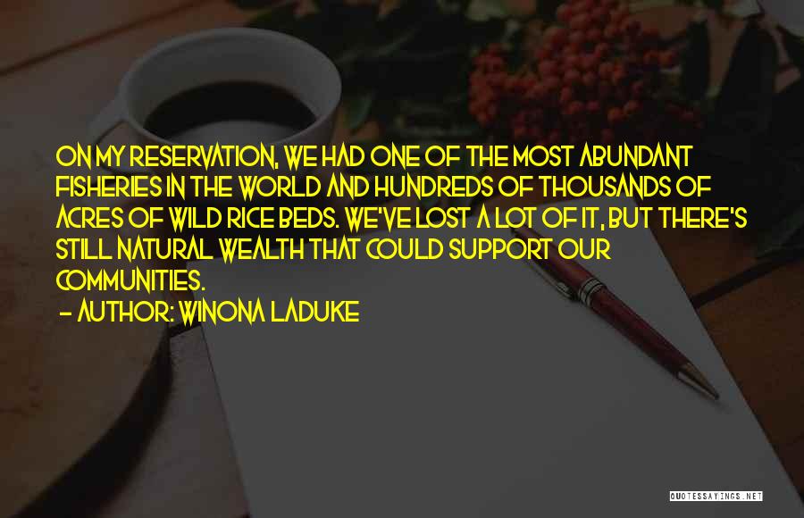 Winona LaDuke Quotes: On My Reservation, We Had One Of The Most Abundant Fisheries In The World And Hundreds Of Thousands Of Acres