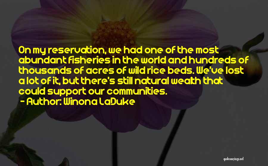 Winona LaDuke Quotes: On My Reservation, We Had One Of The Most Abundant Fisheries In The World And Hundreds Of Thousands Of Acres