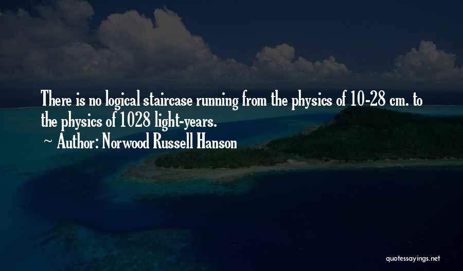Norwood Russell Hanson Quotes: There Is No Logical Staircase Running From The Physics Of 10-28 Cm. To The Physics Of 1028 Light-years.