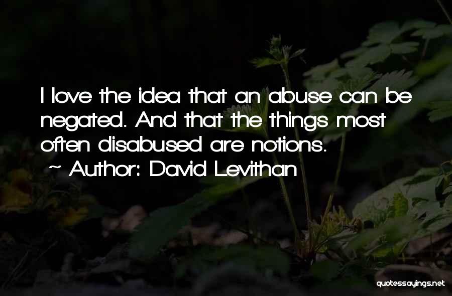 David Levithan Quotes: I Love The Idea That An Abuse Can Be Negated. And That The Things Most Often Disabused Are Notions.