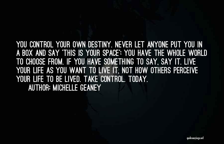 Michelle Geaney Quotes: You Control Your Own Destiny. Never Let Anyone Put You In A Box And Say 'this Is Your Space'; You