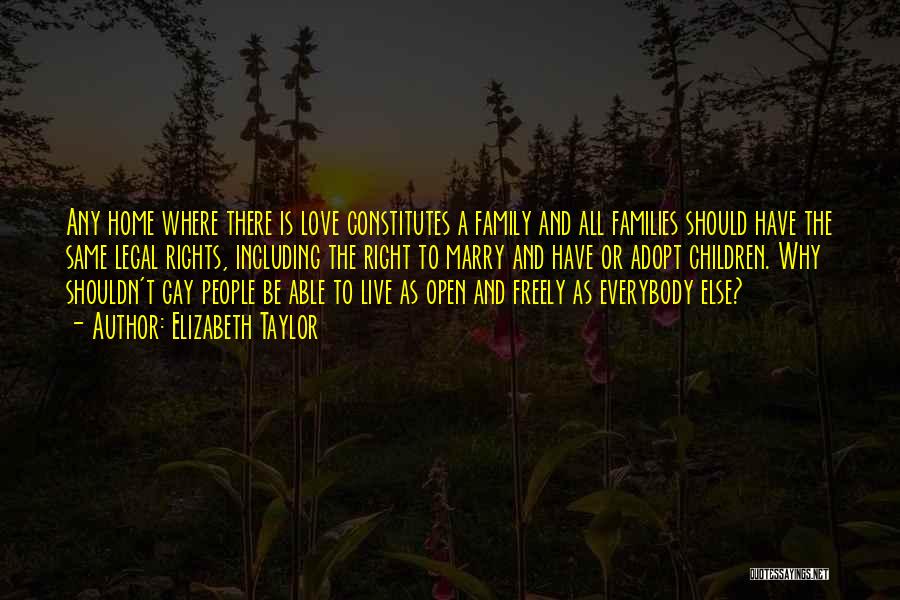 Elizabeth Taylor Quotes: Any Home Where There Is Love Constitutes A Family And All Families Should Have The Same Legal Rights, Including The