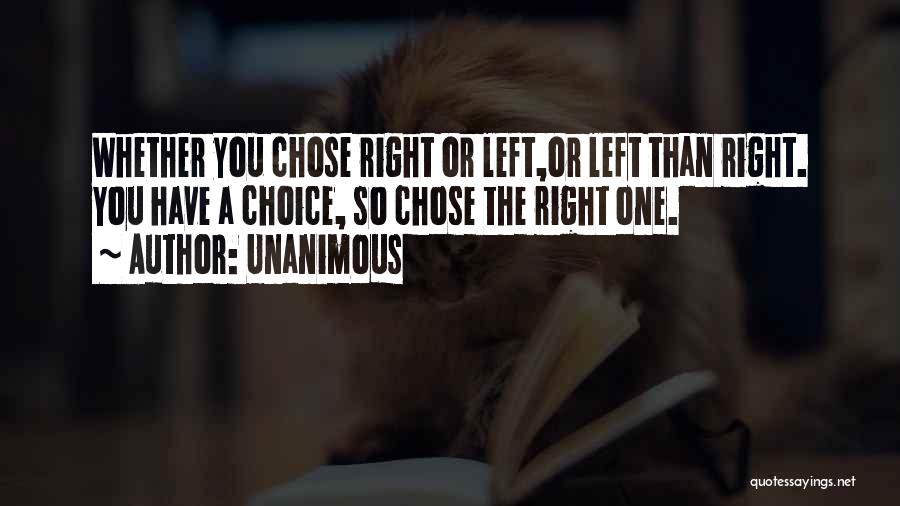 Unanimous Quotes: Whether You Chose Right Or Left,or Left Than Right. You Have A Choice, So Chose The Right One.