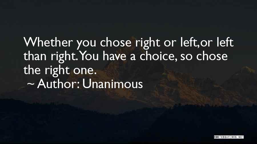Unanimous Quotes: Whether You Chose Right Or Left,or Left Than Right. You Have A Choice, So Chose The Right One.