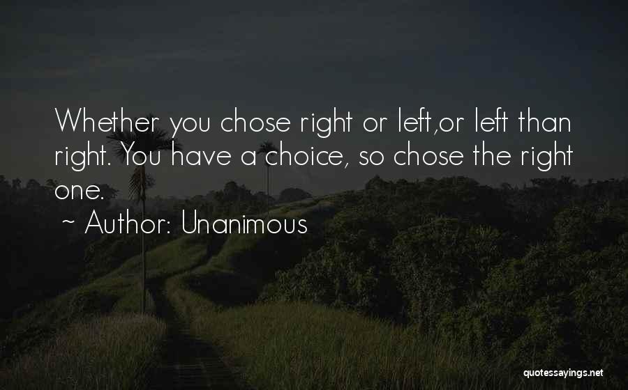 Unanimous Quotes: Whether You Chose Right Or Left,or Left Than Right. You Have A Choice, So Chose The Right One.