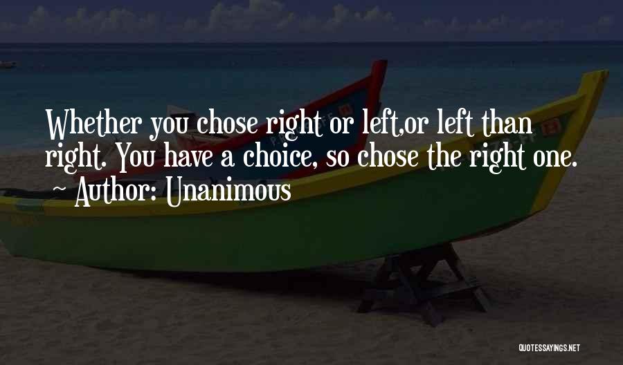 Unanimous Quotes: Whether You Chose Right Or Left,or Left Than Right. You Have A Choice, So Chose The Right One.