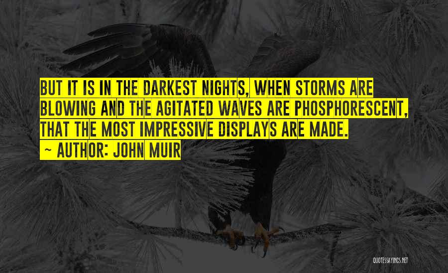 John Muir Quotes: But It Is In The Darkest Nights, When Storms Are Blowing And The Agitated Waves Are Phosphorescent, That The Most