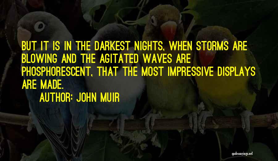 John Muir Quotes: But It Is In The Darkest Nights, When Storms Are Blowing And The Agitated Waves Are Phosphorescent, That The Most