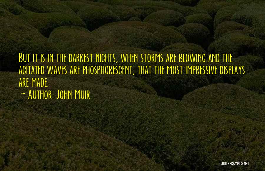 John Muir Quotes: But It Is In The Darkest Nights, When Storms Are Blowing And The Agitated Waves Are Phosphorescent, That The Most