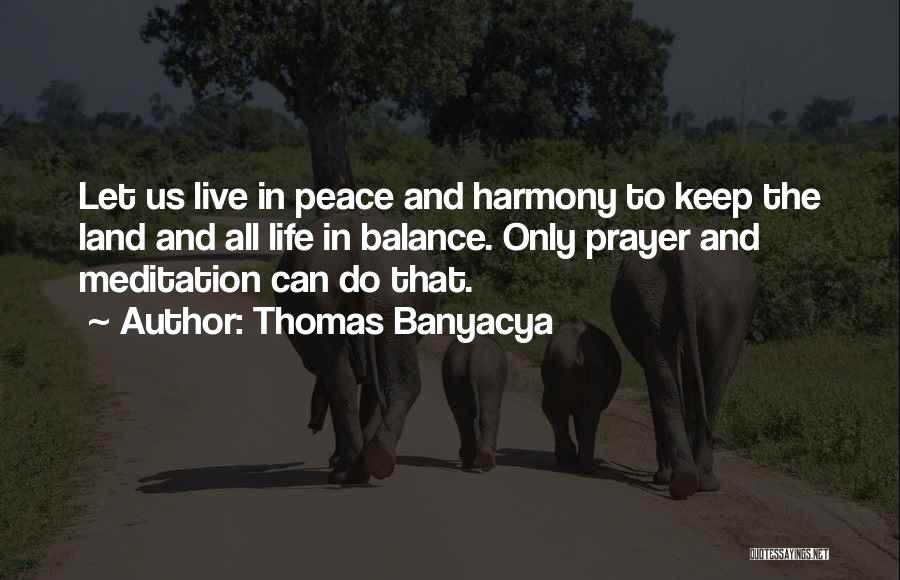 Thomas Banyacya Quotes: Let Us Live In Peace And Harmony To Keep The Land And All Life In Balance. Only Prayer And Meditation