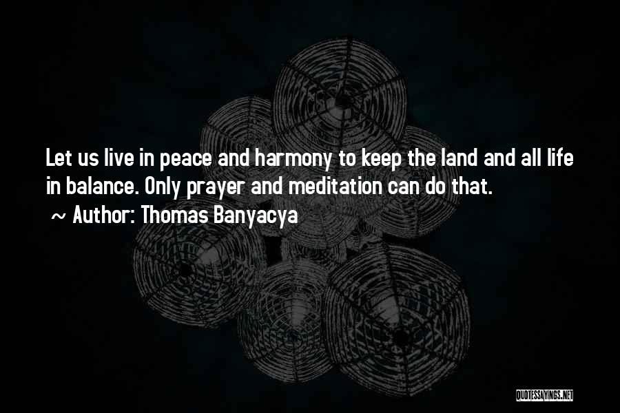 Thomas Banyacya Quotes: Let Us Live In Peace And Harmony To Keep The Land And All Life In Balance. Only Prayer And Meditation