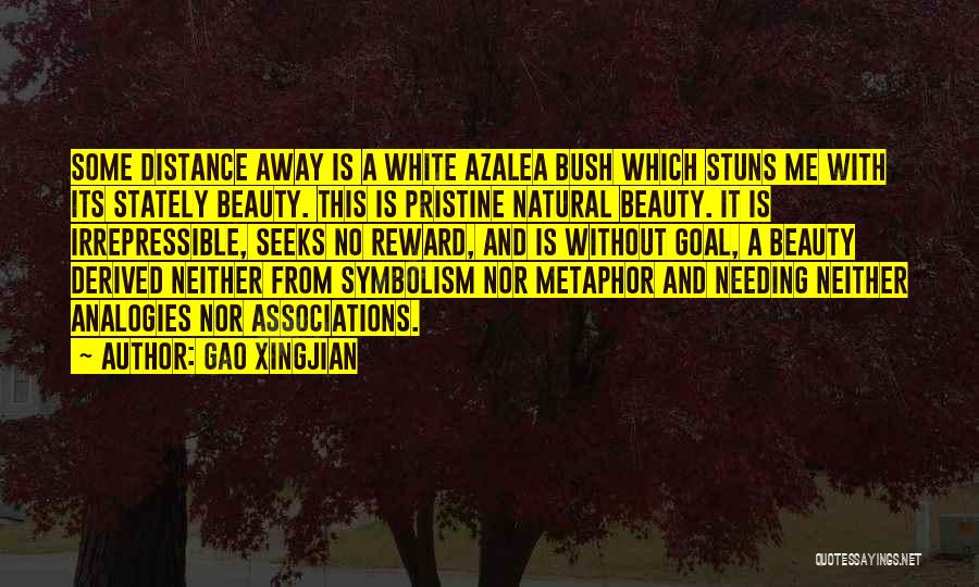 Gao Xingjian Quotes: Some Distance Away Is A White Azalea Bush Which Stuns Me With Its Stately Beauty. This Is Pristine Natural Beauty.
