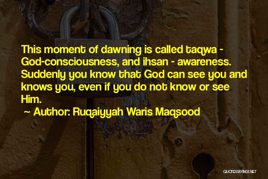 Ruqaiyyah Waris Maqsood Quotes: This Moment Of Dawning Is Called Taqwa - God-consciousness, And Ihsan - Awareness. Suddenly You Know That God Can See