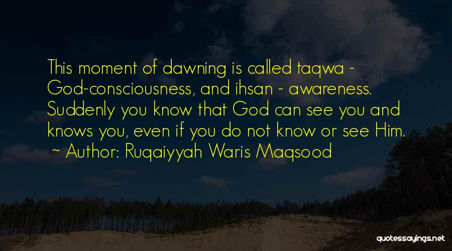 Ruqaiyyah Waris Maqsood Quotes: This Moment Of Dawning Is Called Taqwa - God-consciousness, And Ihsan - Awareness. Suddenly You Know That God Can See