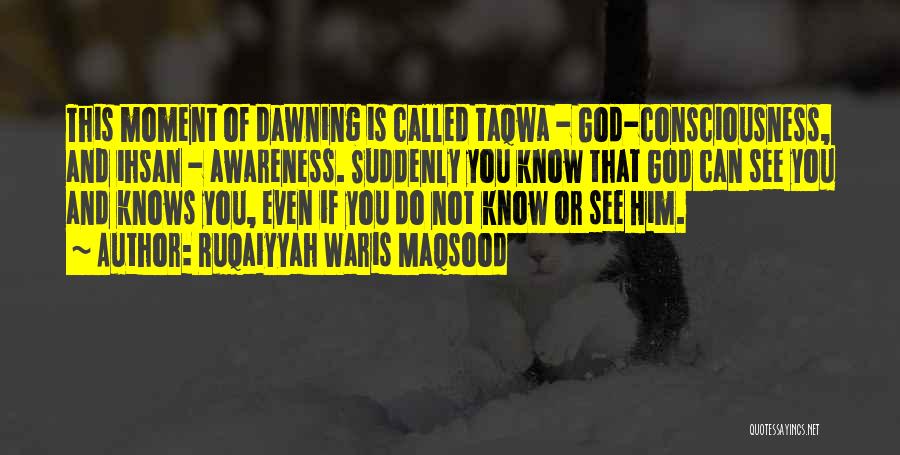 Ruqaiyyah Waris Maqsood Quotes: This Moment Of Dawning Is Called Taqwa - God-consciousness, And Ihsan - Awareness. Suddenly You Know That God Can See