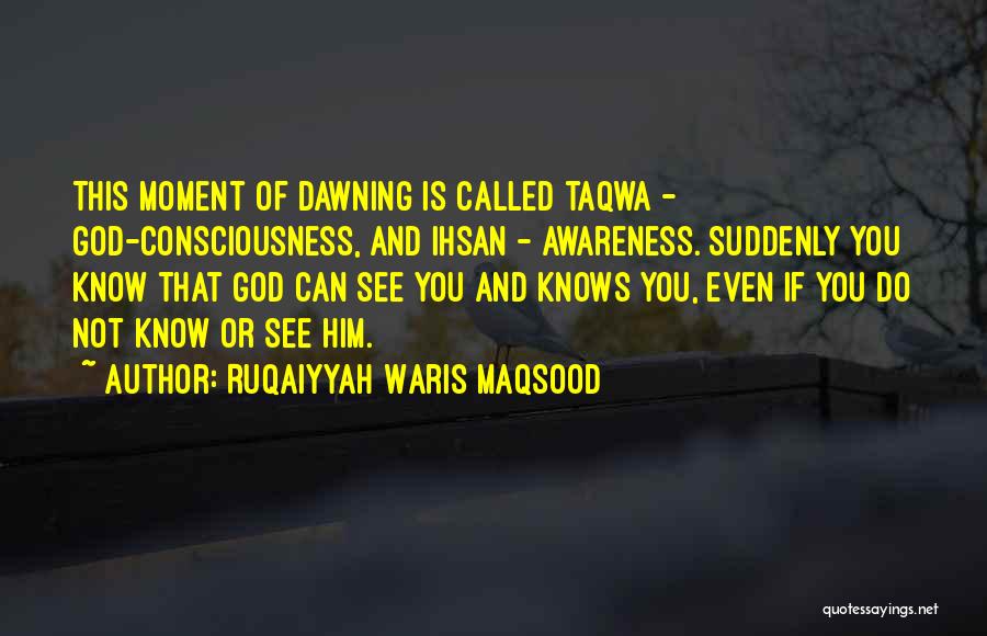Ruqaiyyah Waris Maqsood Quotes: This Moment Of Dawning Is Called Taqwa - God-consciousness, And Ihsan - Awareness. Suddenly You Know That God Can See