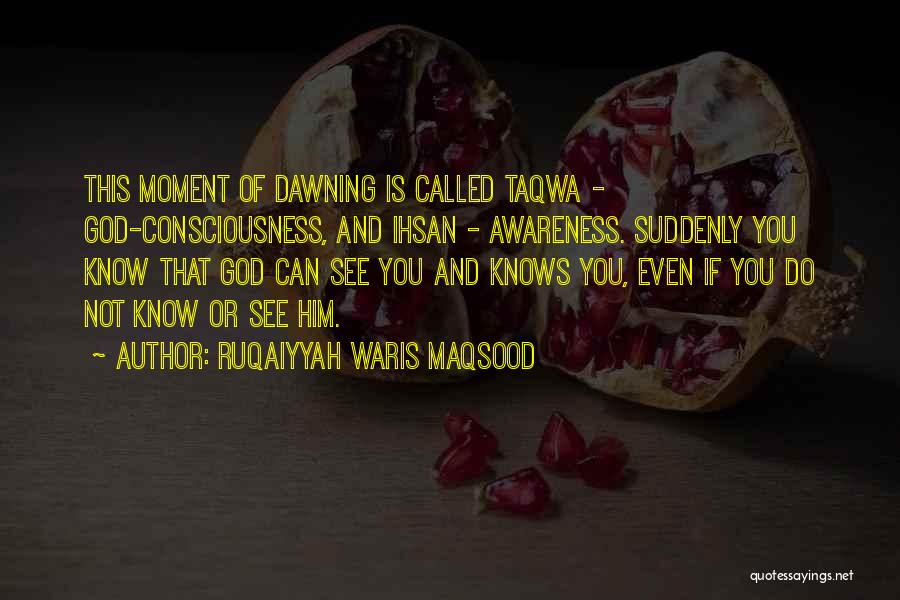 Ruqaiyyah Waris Maqsood Quotes: This Moment Of Dawning Is Called Taqwa - God-consciousness, And Ihsan - Awareness. Suddenly You Know That God Can See