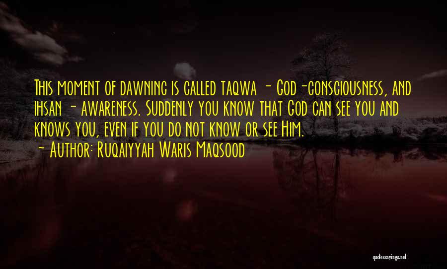 Ruqaiyyah Waris Maqsood Quotes: This Moment Of Dawning Is Called Taqwa - God-consciousness, And Ihsan - Awareness. Suddenly You Know That God Can See